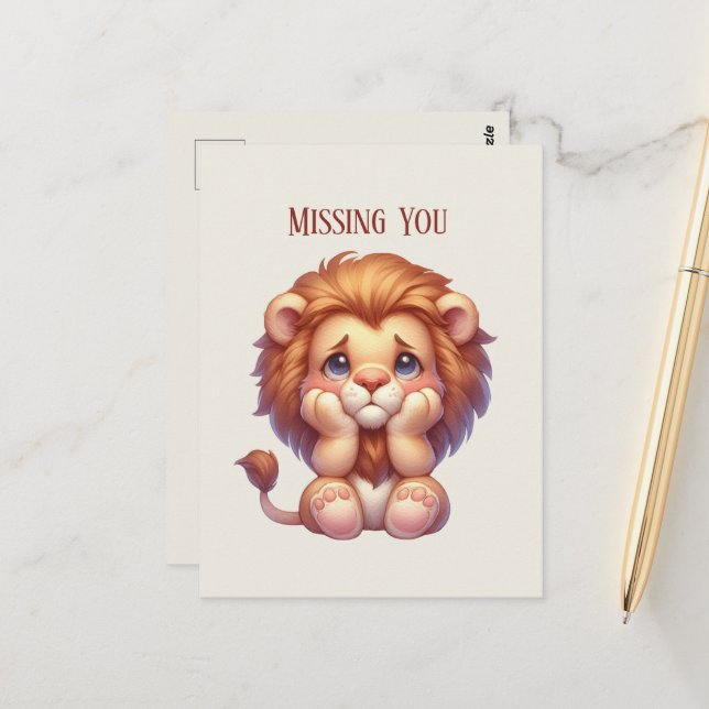 Cute Missing you lion Postcard (Front/Back In Situ)