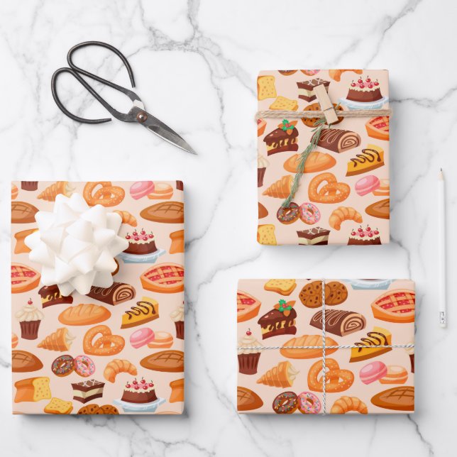 cute mixed baking products party tiled pattern wrapping paper sheet (Front)