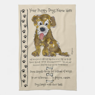 Cute Mixed Breed Cartoon Dog Quotes Kitchen Towel