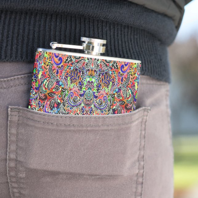 Cute mixed colourful flowers patterns hip flask (In Situ)