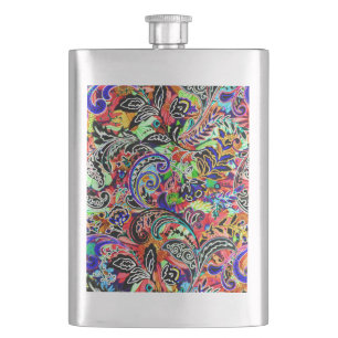 Cute mixed colourful flowers patterns hip flask