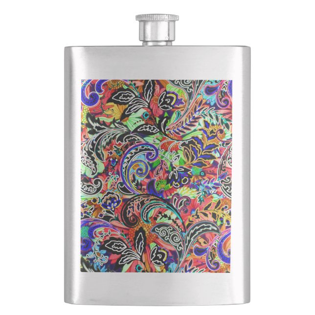 Cute mixed colourful flowers patterns hip flask (Front)