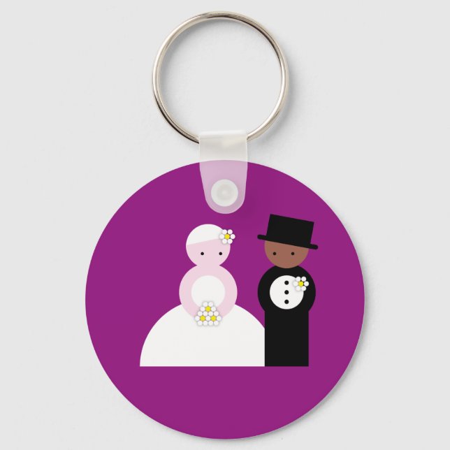Cute mixed wedding couple keychain (Front)