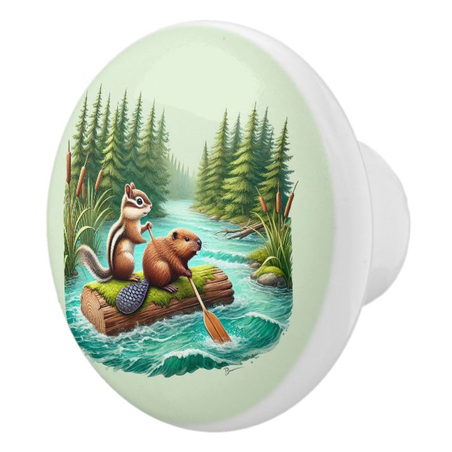 Cute mixed woodland animal lovers ceramic knob (Right)