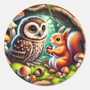 Cute mixed woodland animals classic round sticker