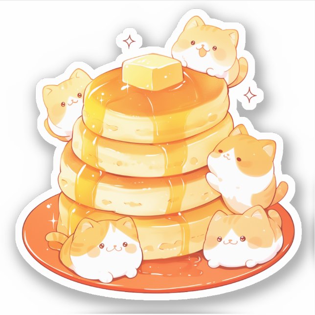 Cute Mochi Cats & Japanese Fluffy Pancake Sticker (Front)
