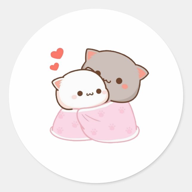 Cute Mochi Peach Cat Classic Round Sticker (Front)
