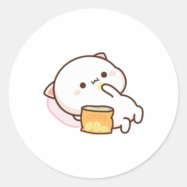 Cute Mochi Peach Cat Classic Round Sticker (Front)