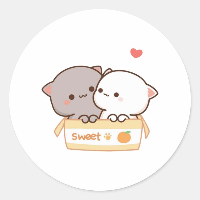 Cute Mochi Peach Cat Classic Round Sticker (Front)