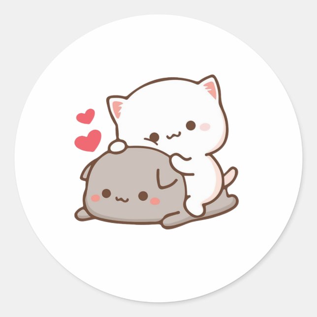 Cute Mochi Peach Cat Classic Round Sticker (Front)