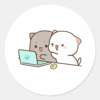 Cute Mochi Peach Cat Classic Round Sticker