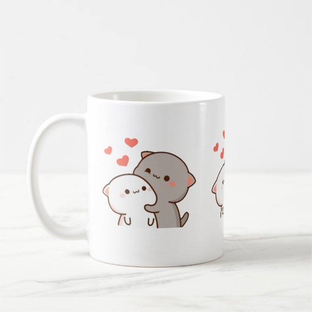 Cute Mochi Peach Cat Coffee Mug (Left)