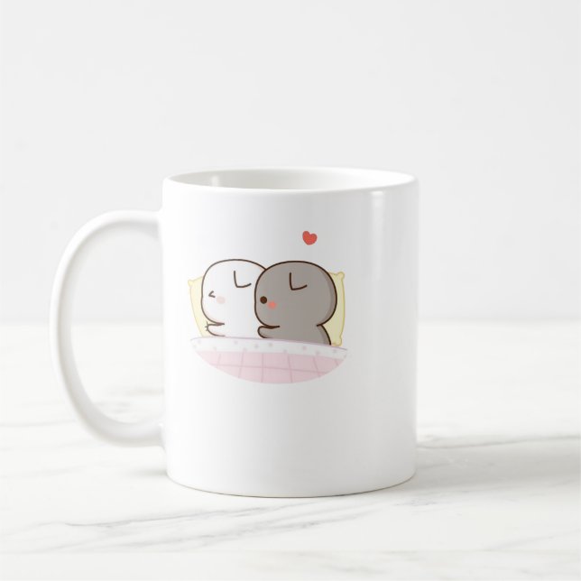 Cute Mochi Peach Cat Coffee Mug (Left)
