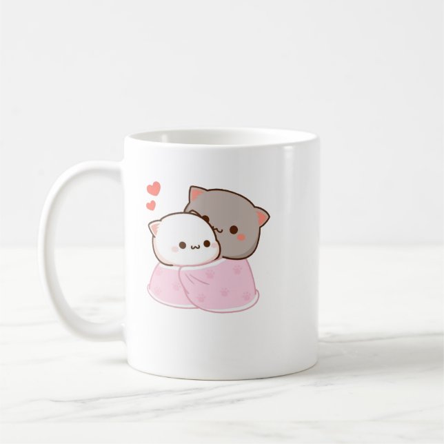 Cute Mochi Peach Cat Coffee Mug (Left)