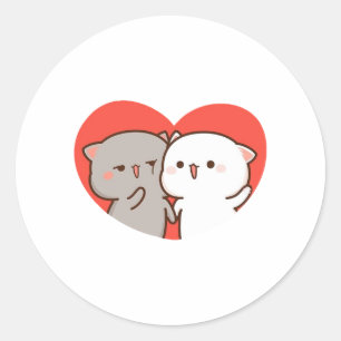 Cute Mochi Peach Cat, Happy Valentines Day Classic Round Sticker