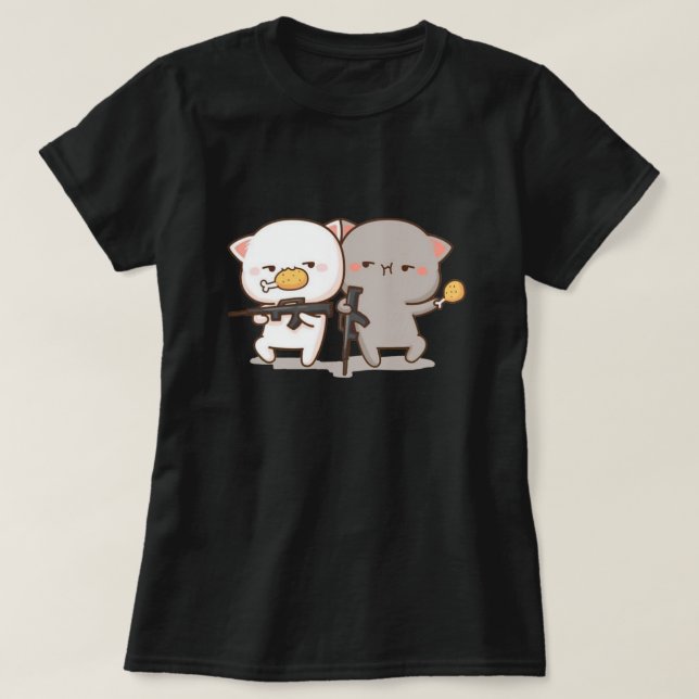 Cute Mochi Peach Cat T-Shirt (Design Front)