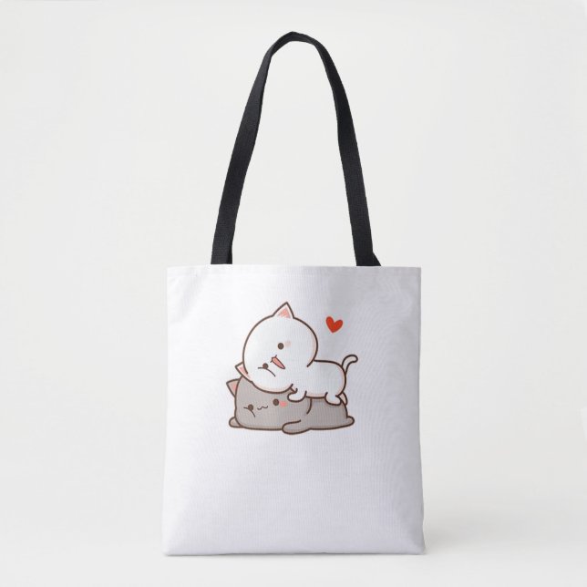 Cute Mochi Peach Cat Tote Bag (Front)