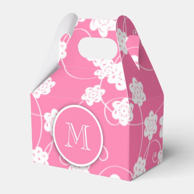 Cute Mod Pink Flowers Pattern, Your Initial Favor Box (Front Side)