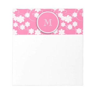Cute Mod Pink Flowers Pattern, Your Initial Notepad