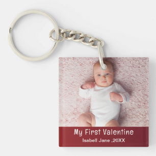 Cute Modern 1st Valentine's Day Personalize Photo Keychain