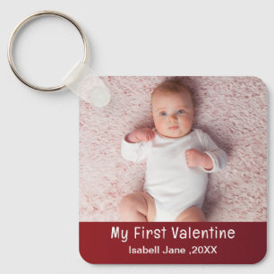 Cute Modern 1st Valentine's Day Personalize Photo Keychain