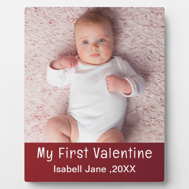 Cute Modern 1st Valentine's Day Personalize Photo  Plaque (Front)