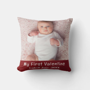 Cute Modern 1st Valentine's Day Personalize Photo Throw Pillow