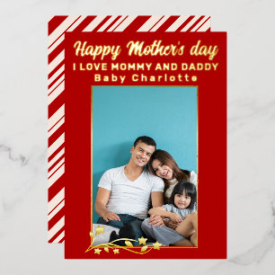 Cute Modern 2 Photo Happy Mothers Day Foil Holida Holiday Card
