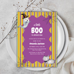 Cute Modern A Little Boo Ghost Cat Baby Shower  Invitation