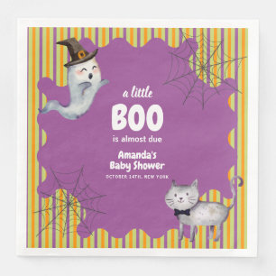 Cute Modern A Little Boo Ghost Cat Baby Shower Napkin