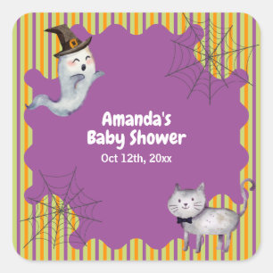 Cute Modern A Little Boo Ghost Cat Baby Shower Square Sticker