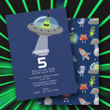 Cute Modern Alien Monster Space Kids Birthday