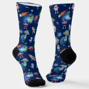 Cute Modern Alien Monsters Space Kids Pattern Socks