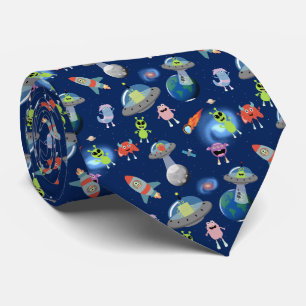 Cute Modern Alien Monsters Space Kids Pattern Tie