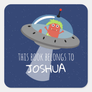 Cute Modern Alien Monsters Space Name Kids Book Square Sticker