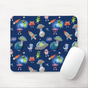Cute Modern Alien Space Kids Pattern Mouse Pad