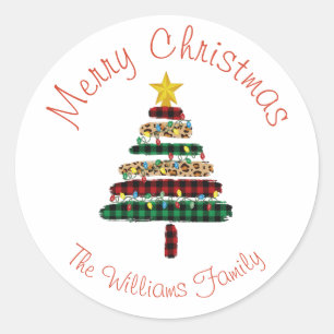 Cute Modern Animal Print Christmas Tree Holiday Classic Round Sticker