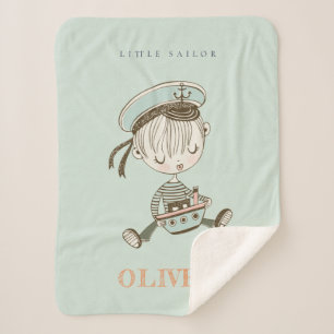 Cute Modern Aqua Blue Boys Little Sailor Nautical Sherpa Blanket