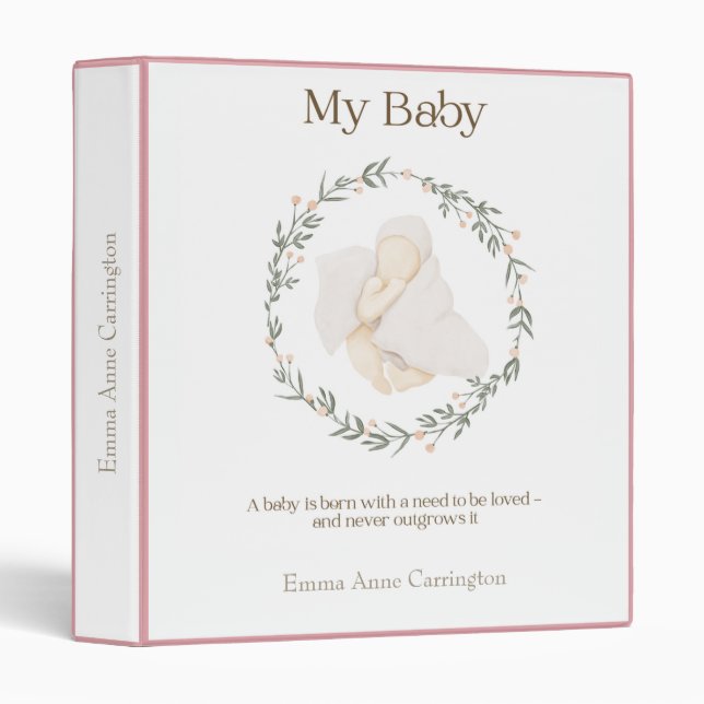 Cute Modern Baby Personalized Photo Keepsake 3 Rin Binder (Front/Spine)