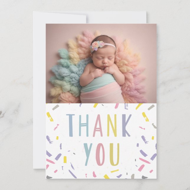 Cute modern baby thank you card with photo (Front)