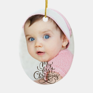 Cute Modern Baby's first Christmas 2 photo Ceramic Ornament