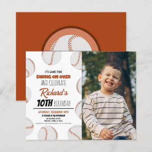 Cute Modern Baseball Budget Photo Birthday Invite