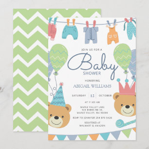 Cute Modern Bears & Balloons - Baby Shower Invitat Invitation
