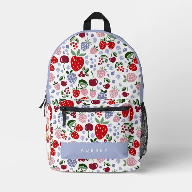 Cute Modern Berries & Cherry Pattern Printed Backpack (Front)