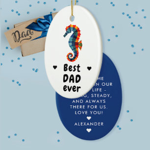 Cute Modern Best Dad Ever Blue Seahorse Father Ceramic Ornament