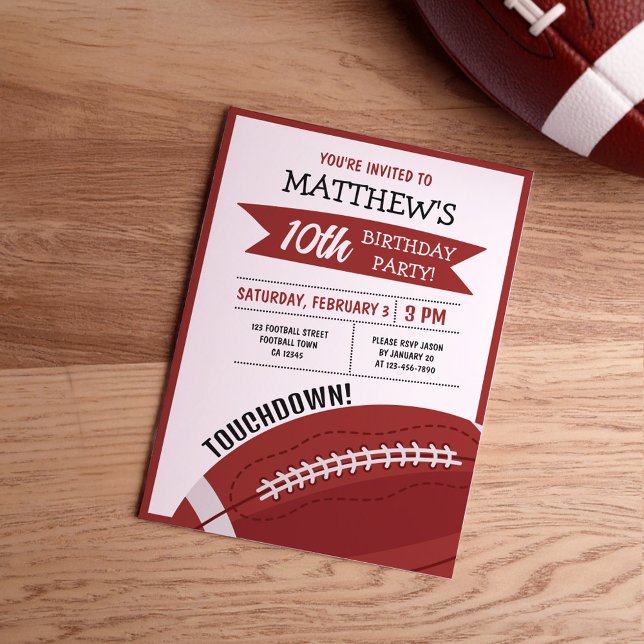 Cute Modern Big Football Ribbon Kids Birthday Invitation (Creator Uploaded)