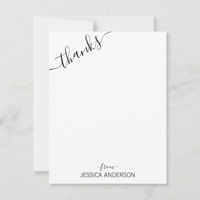 Cute Modern Black Grey Script Slanted Thanks From Card (Front)