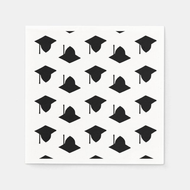 Cute modern black white graduation cap pattern napkin (Front)