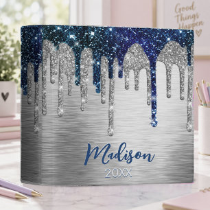 Cute modern Blue Glitter Drips monogram Binder