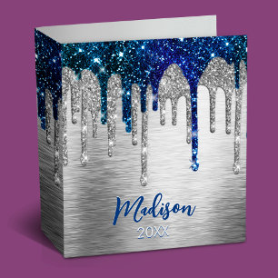 Cute modern Blue Glitter Drips monogram Binder